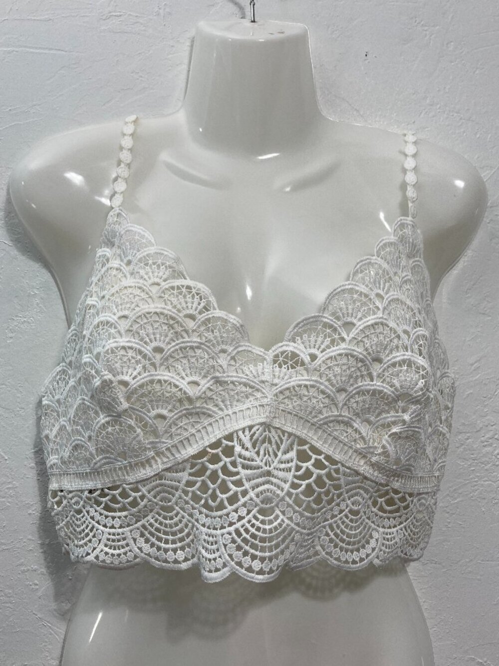 Free People Intimately Sunrise to Sunset Bralette Scalloped Crochet Overlay L